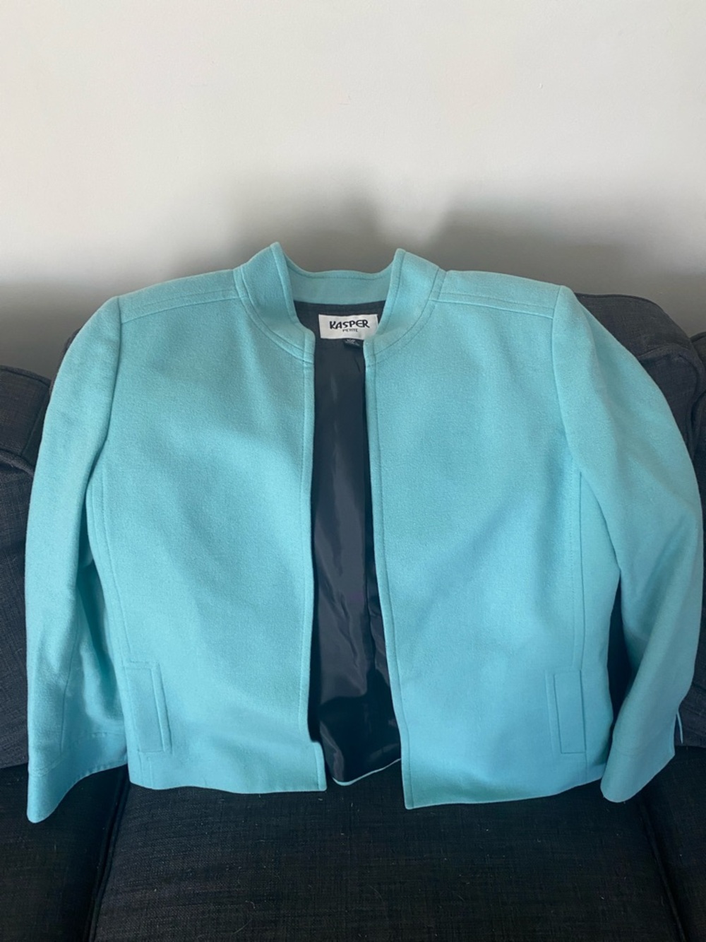 Kasper Women's Light Aqua Collarless Open-Front Jacket